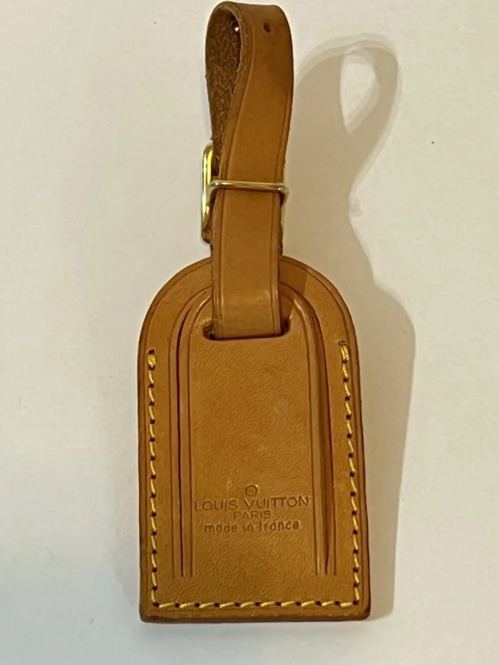 Authentic Louis Vuitton Vachetta Leather Luggage Tag Brass Buckle Made France